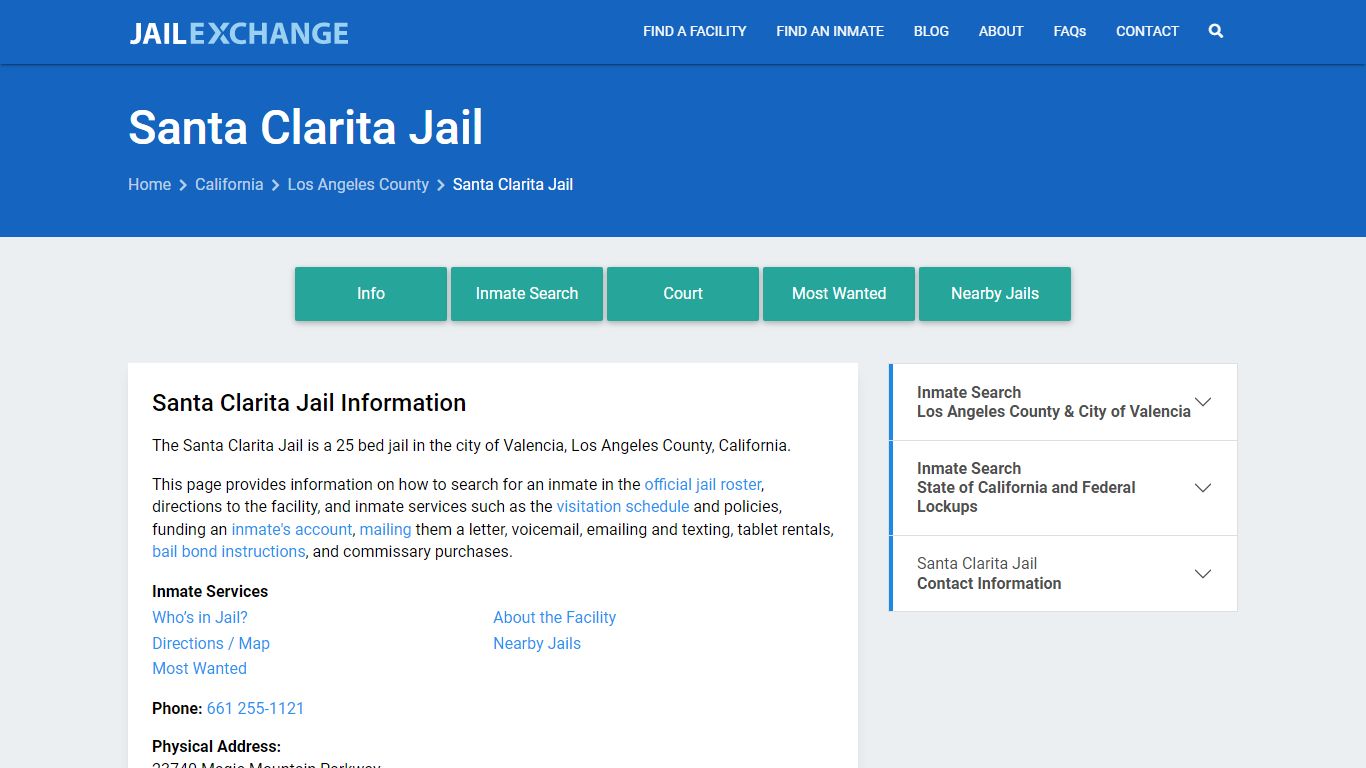 Santa Clarita Jail, CA Inmate Search, Information